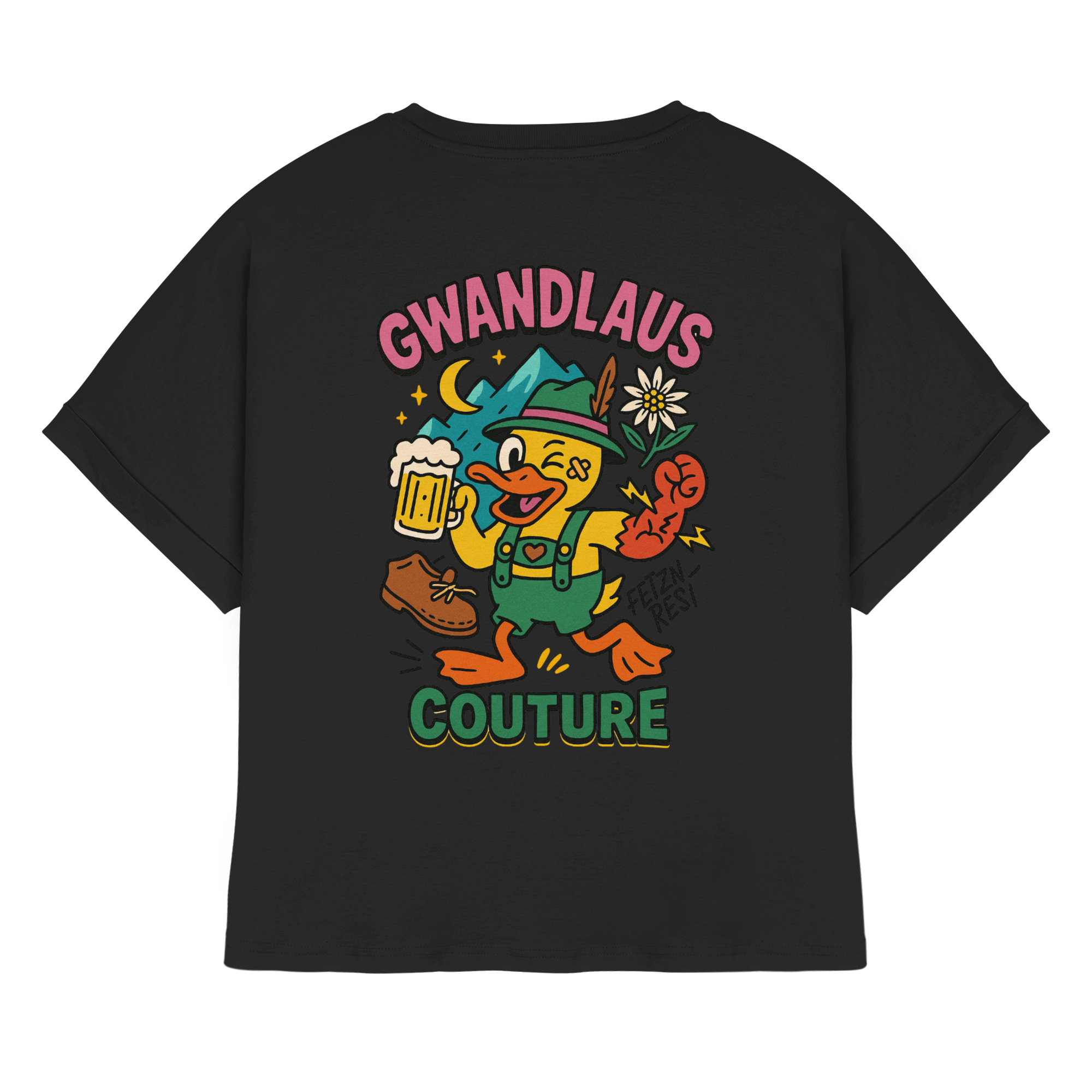 Crazy Duck - Womens Organic Rolled Sleeves T-Shirt