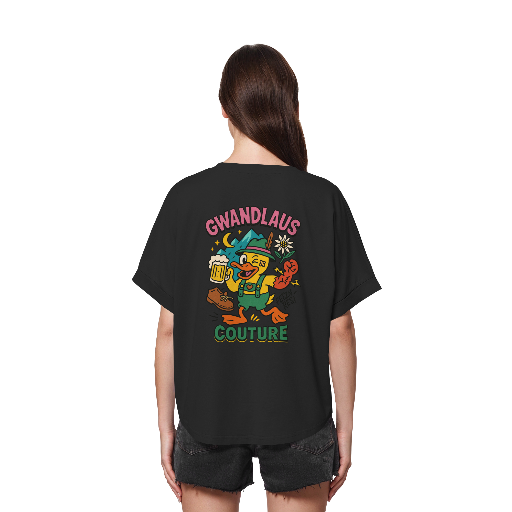 Crazy Duck - Womens Organic Rolled Sleeves T-Shirt