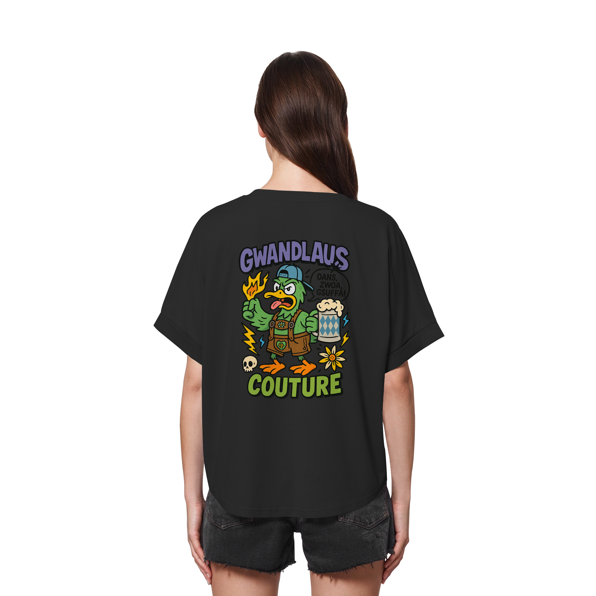 Ente süßsauer - Womens Organic Rolled Sleeves T-Shirt