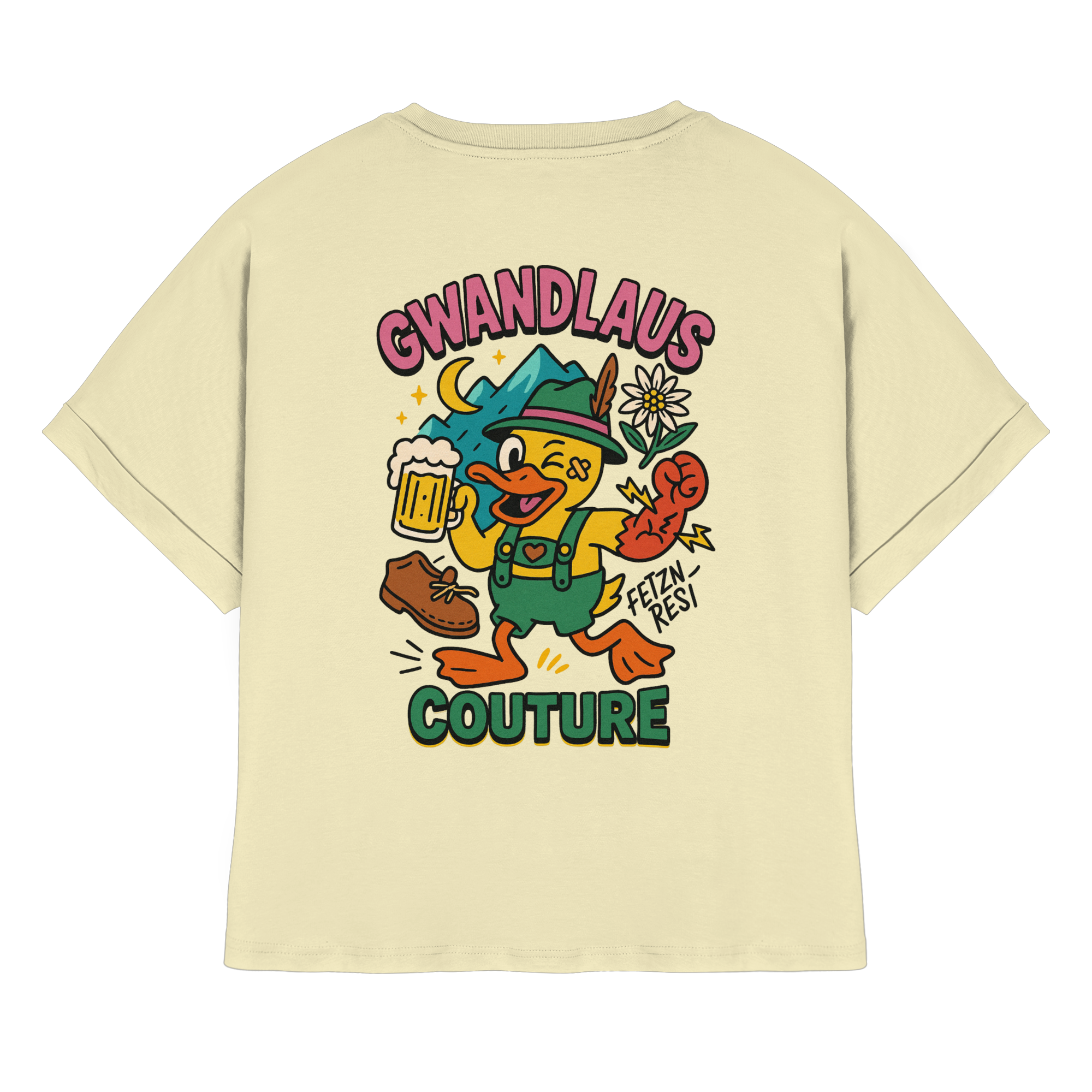 Crazy Duck - Womens Organic Rolled Sleeves T-Shirt