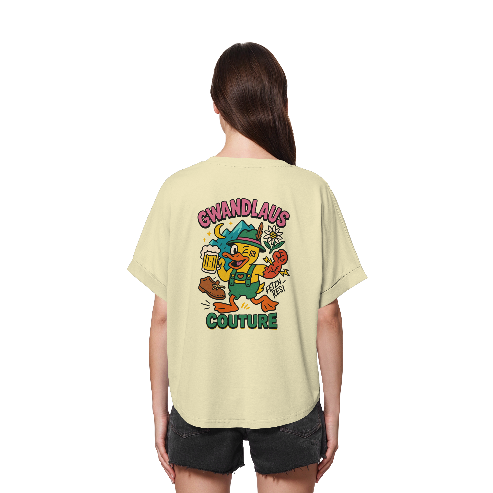Crazy Duck - Womens Organic Rolled Sleeves T-Shirt