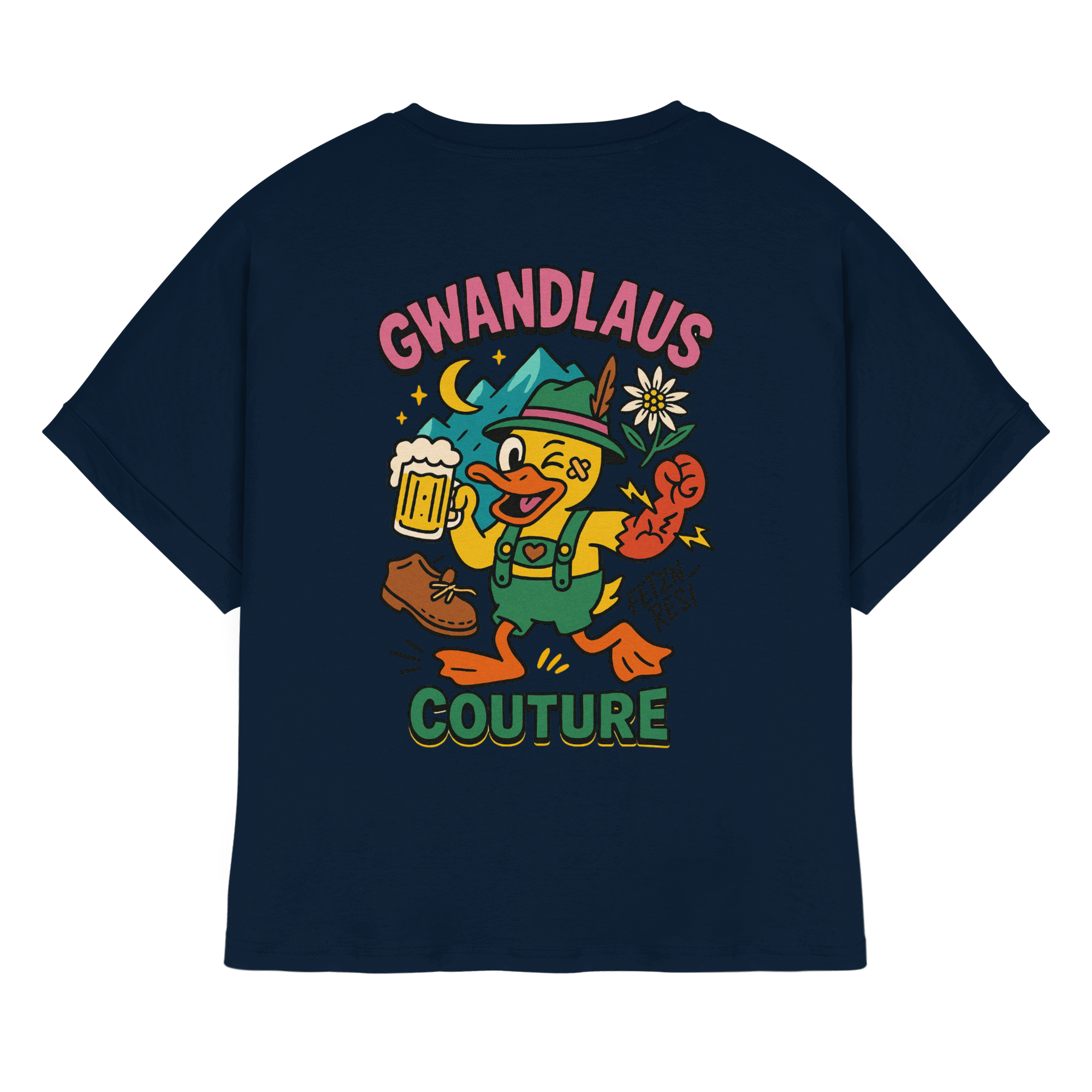 Crazy Duck - Womens Organic Rolled Sleeves T-Shirt