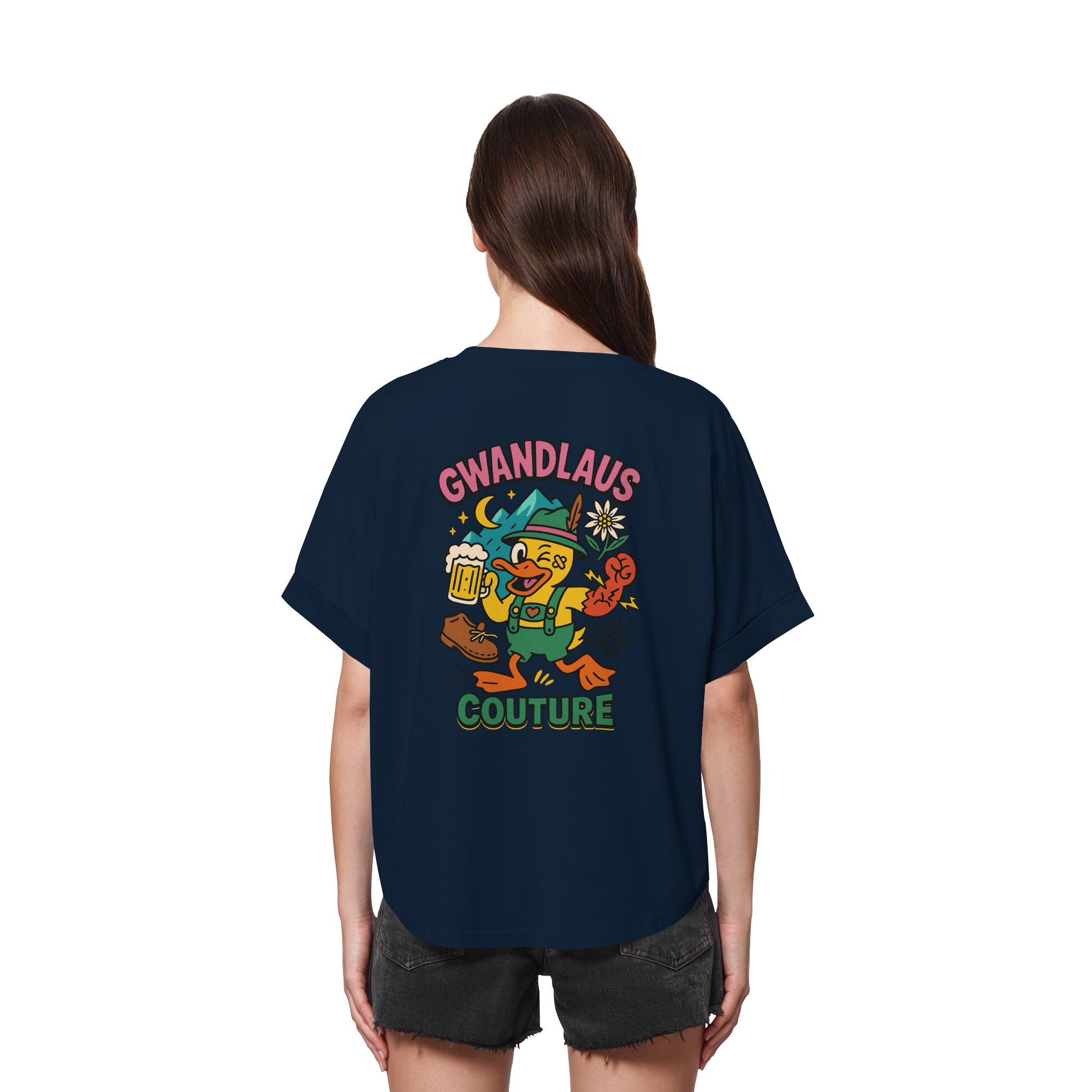 Crazy Duck - Womens Organic Rolled Sleeves T-Shirt