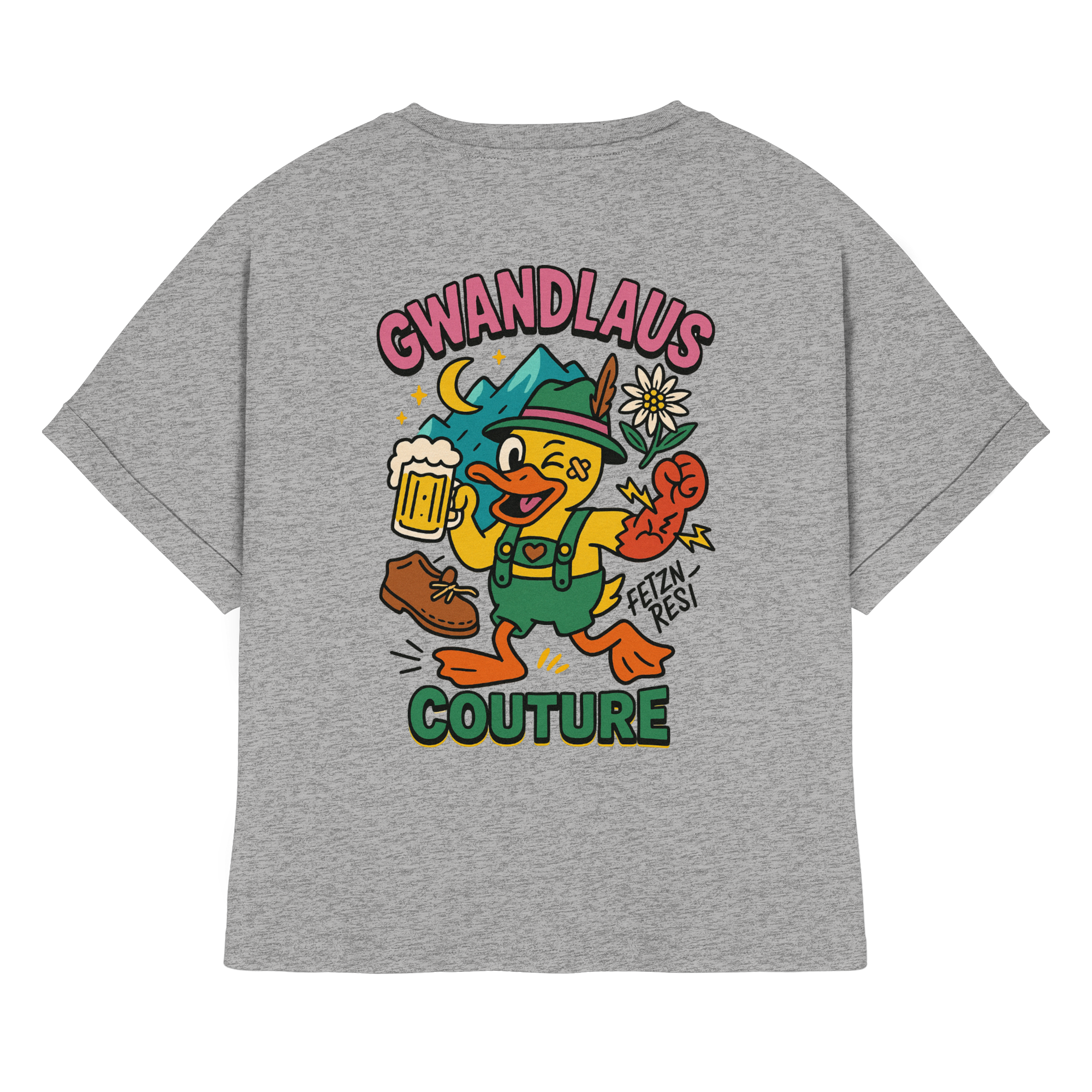 Crazy Duck - Womens Organic Rolled Sleeves T-Shirt