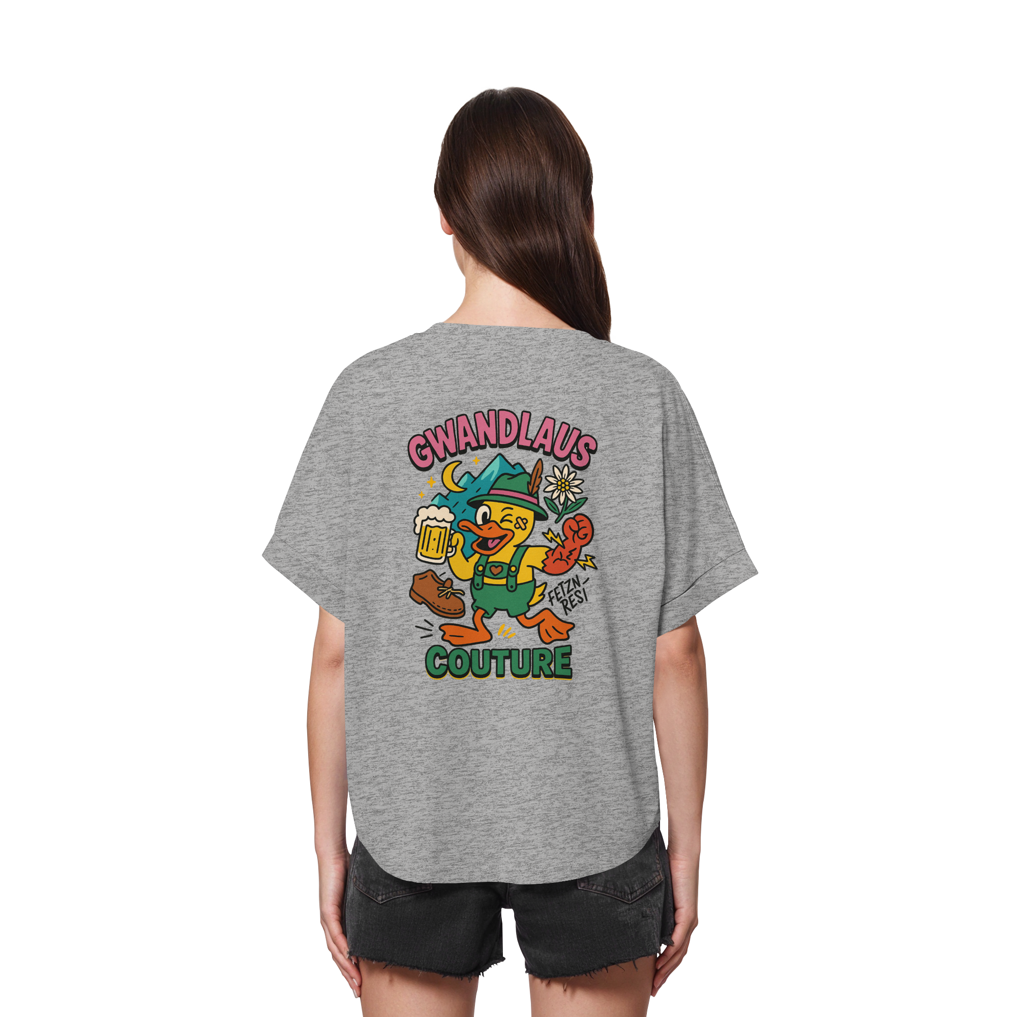 Crazy Duck - Womens Organic Rolled Sleeves T-Shirt