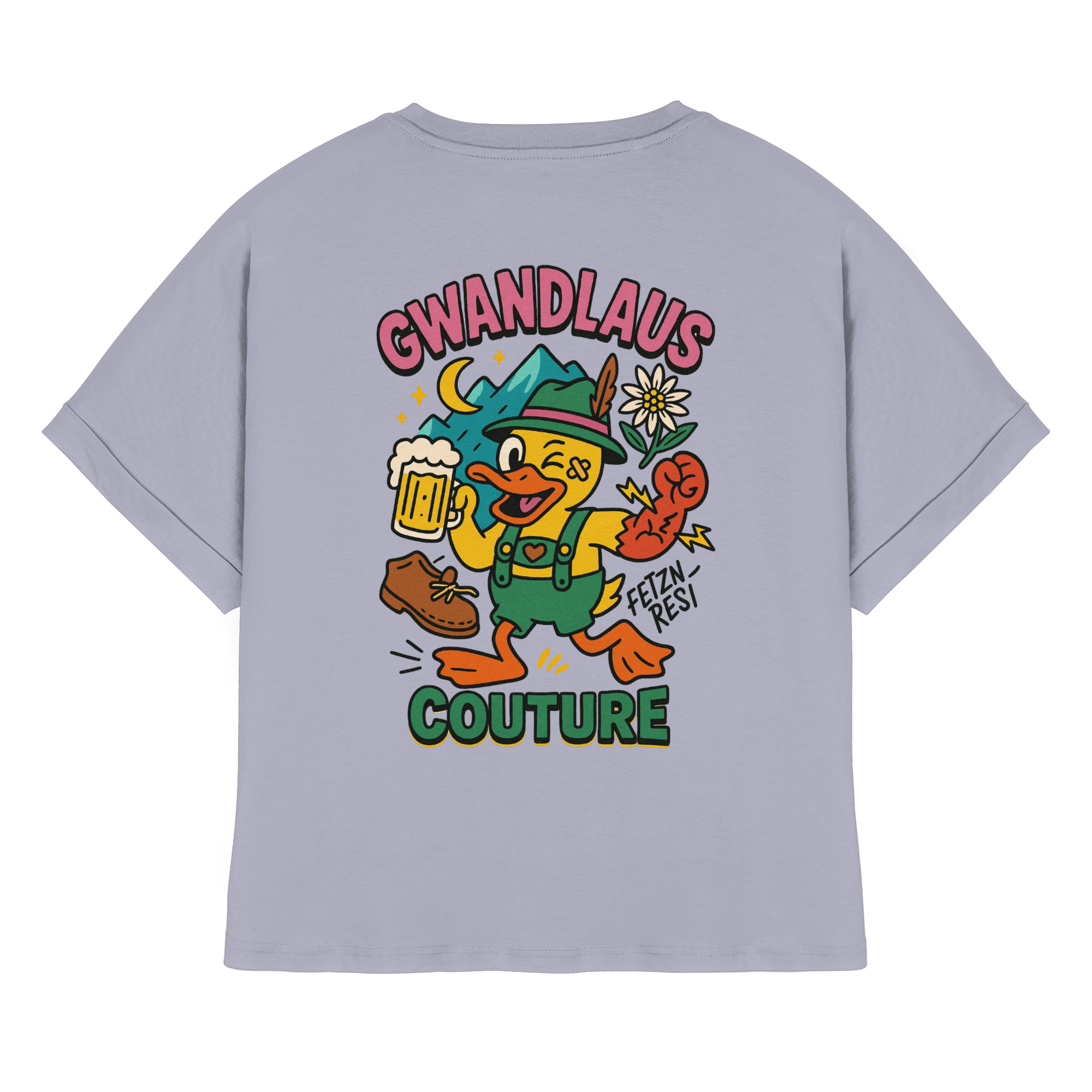 Crazy Duck - Womens Organic Rolled Sleeves T-Shirt