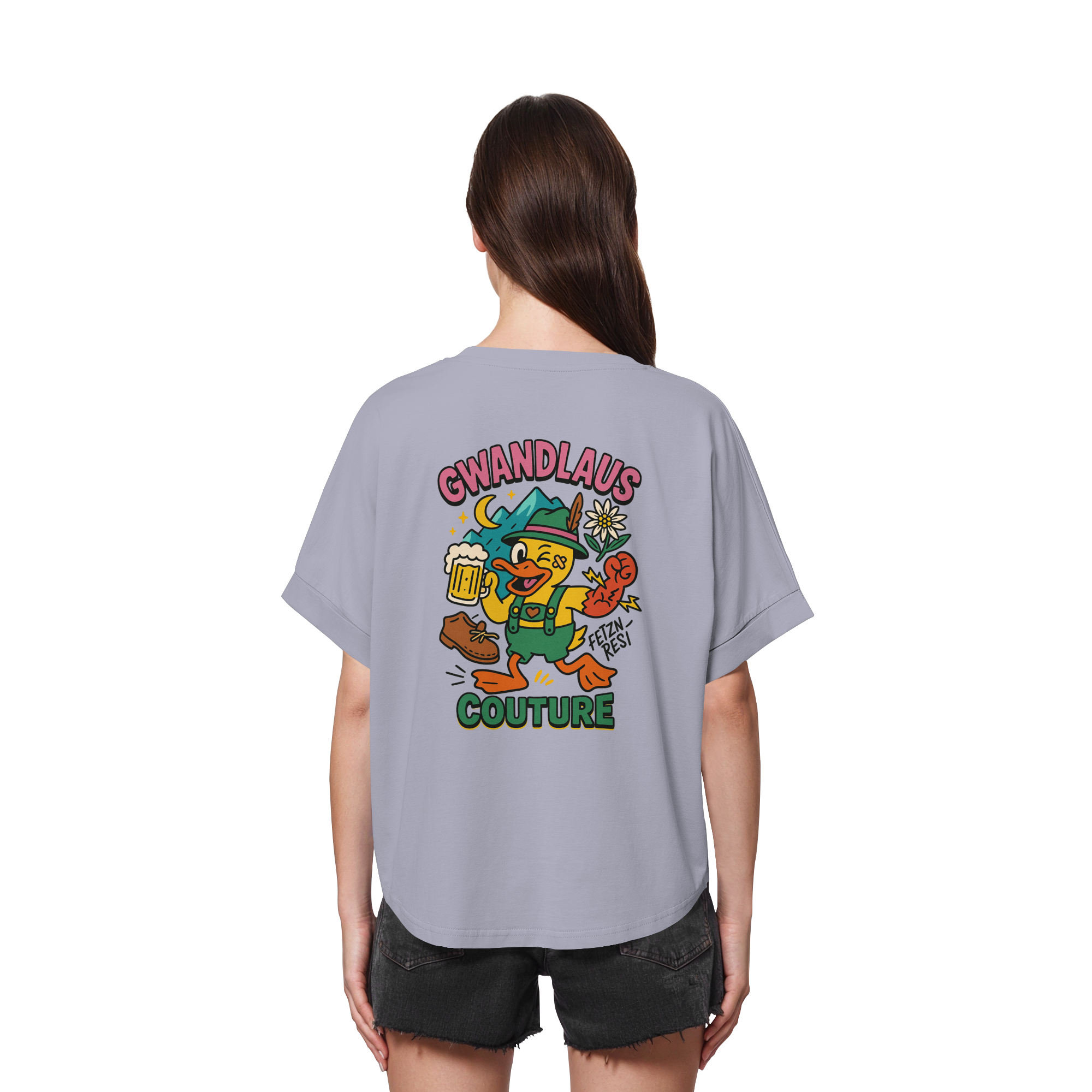 Crazy Duck - Womens Organic Rolled Sleeves T-Shirt