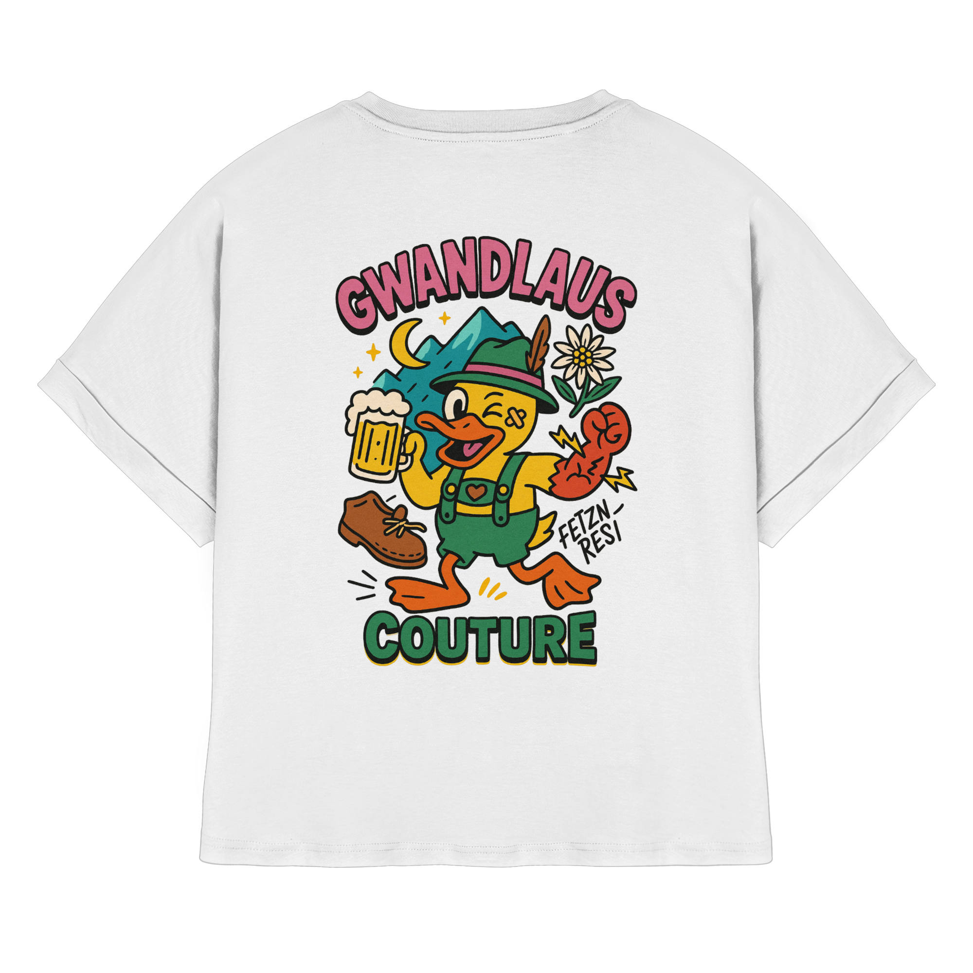 Crazy Duck - Womens Organic Rolled Sleeves T-Shirt