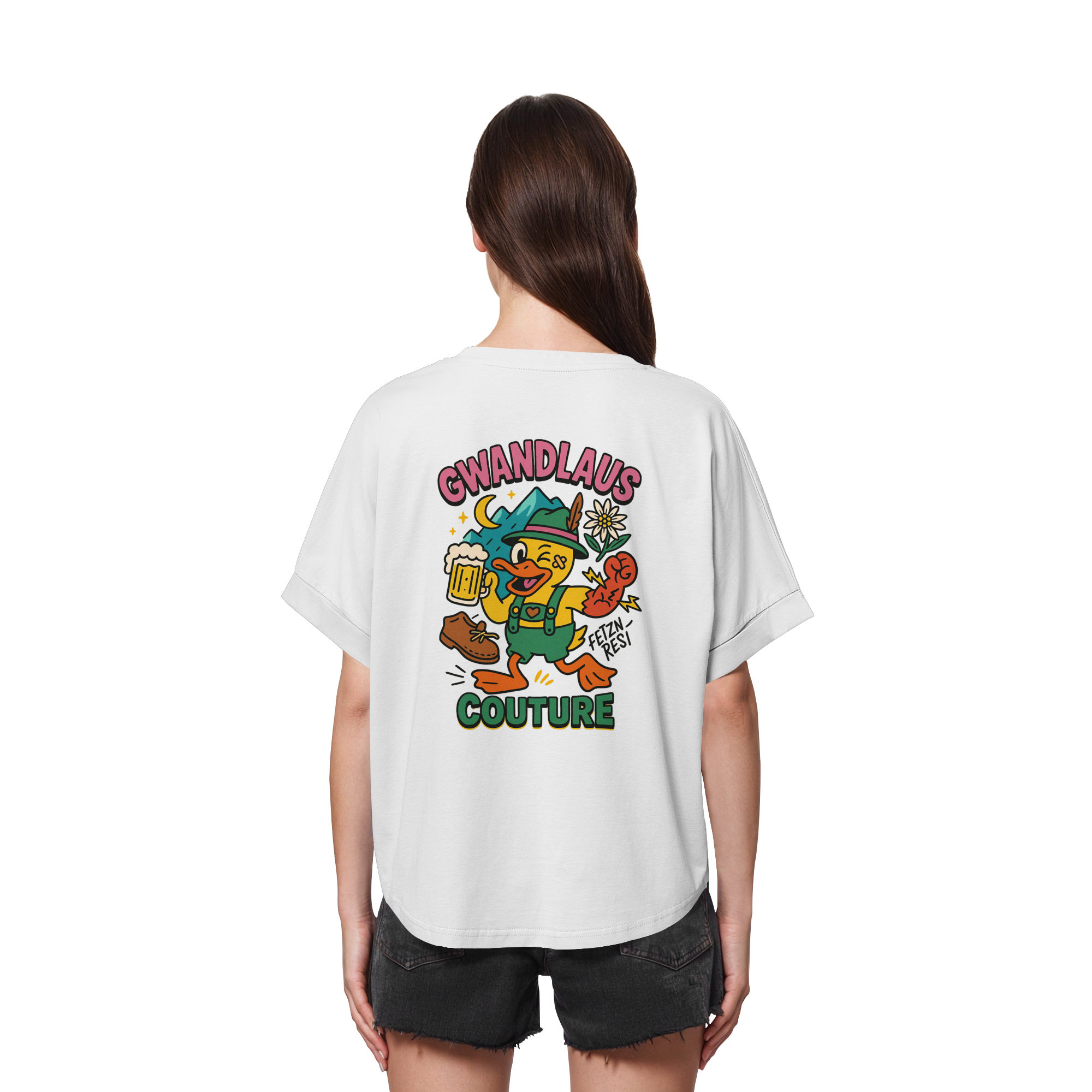 Crazy Duck - Womens Organic Rolled Sleeves T-Shirt