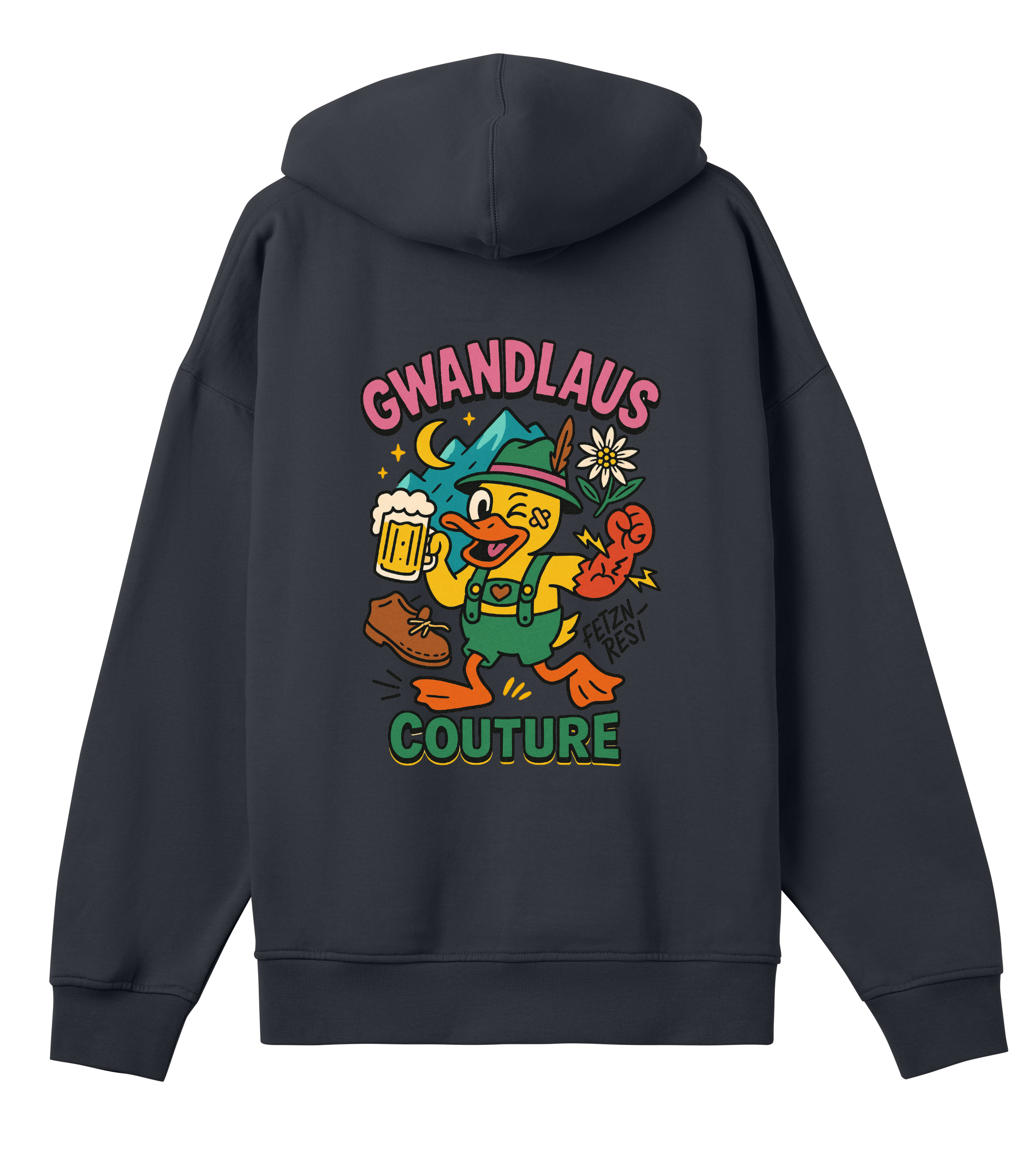 Mens Boxy Hoodie Crazy Duck